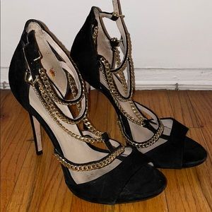 Zara black suede and gold chain sandals